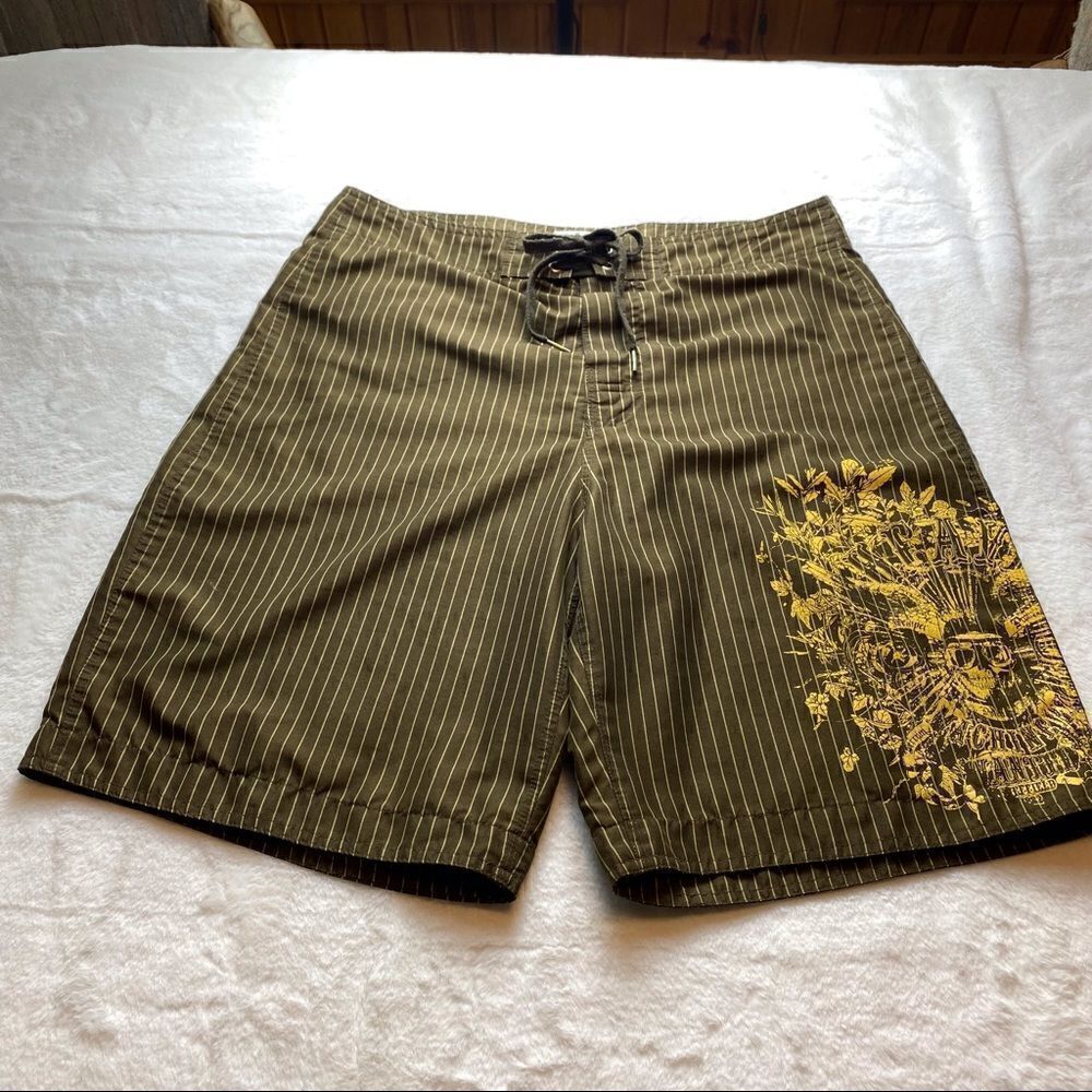 Pull & Bear XDYE Brown Striped Board Shorts Size Large